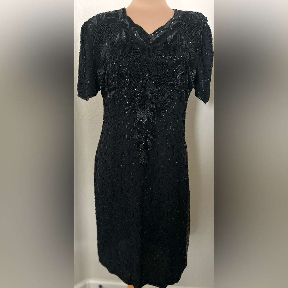 Chic Black Beaded Midi Dress